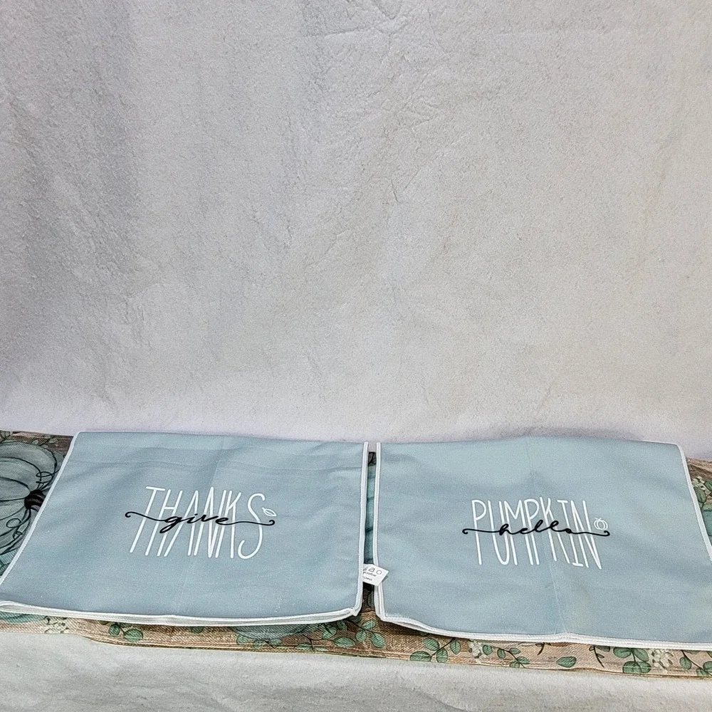 Pumpkin Kitchen Placemats Towel Set Table Runner Blue White Farmhouse Fall Decor